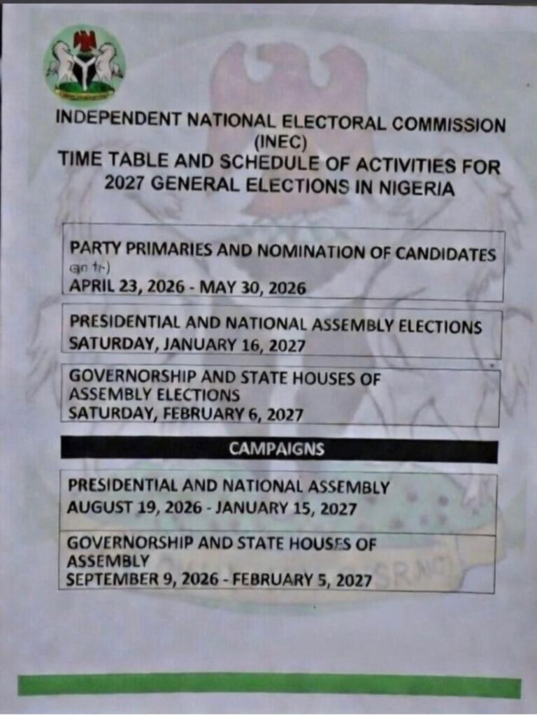 INEC Unveils 2027 Election Timetable